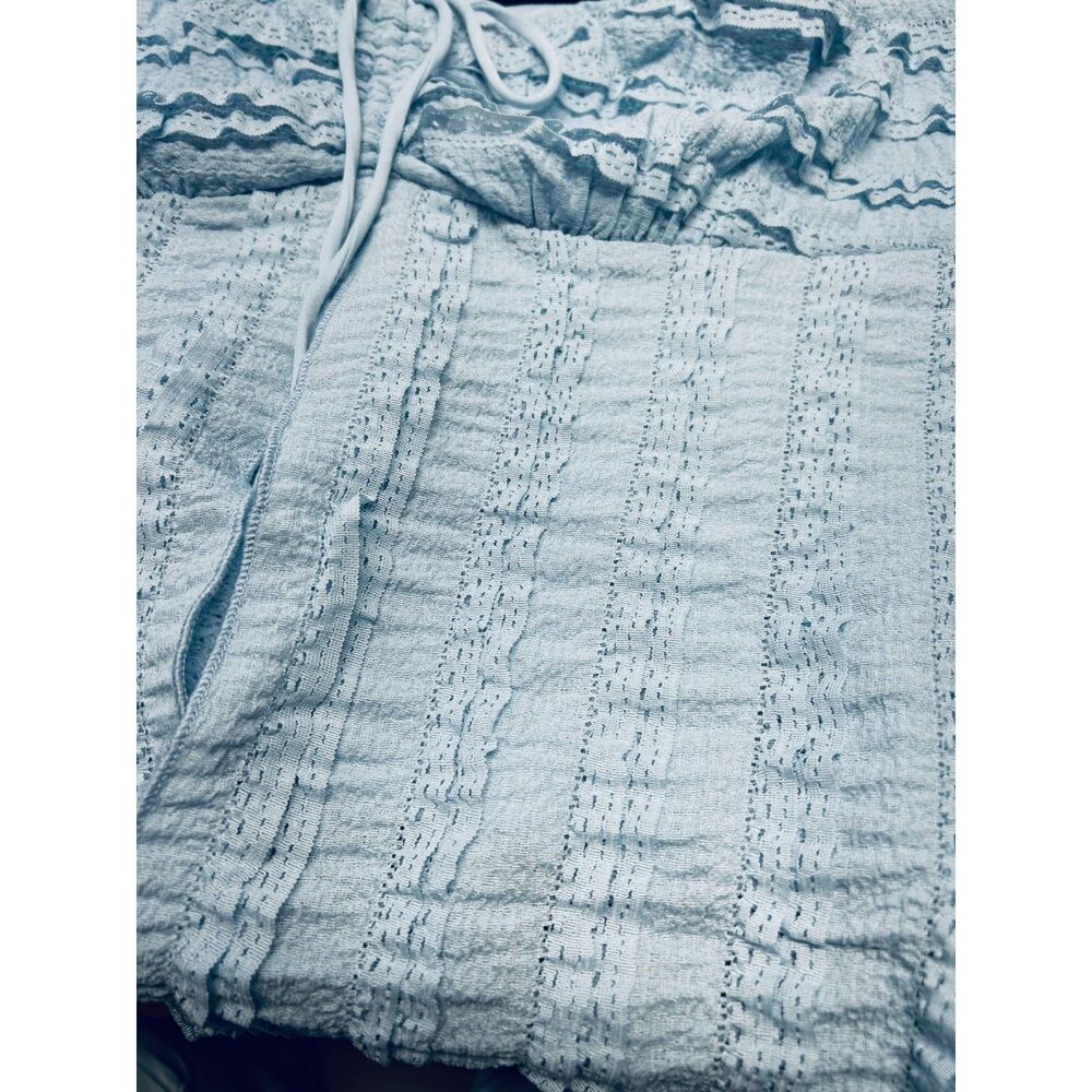 Light Blue Strapless Ruffle Hem Top - Picture 7 of 9